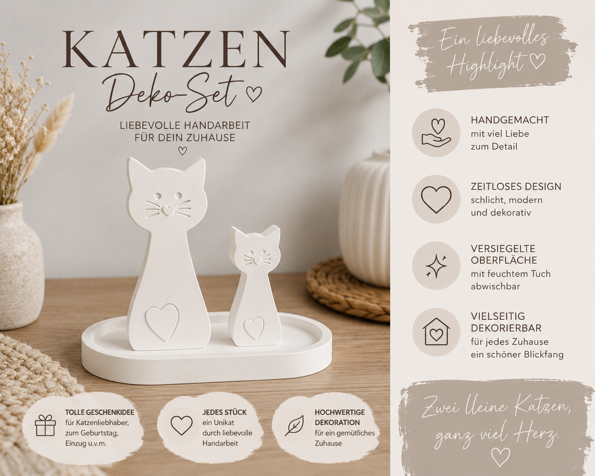 Katzen-Deko im Set – Handgemachter Blickfang für dein Zuhause