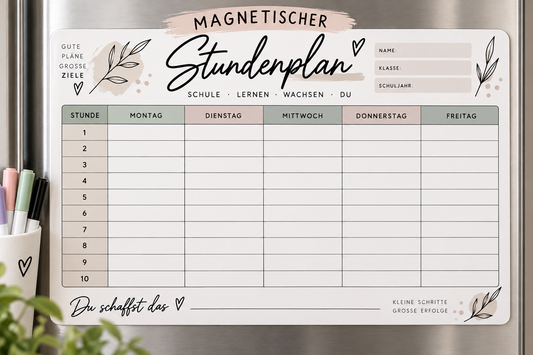 Magnetischer Stundenplan – wiederbeschreibbar inkl. Stift & Mini-Wischer