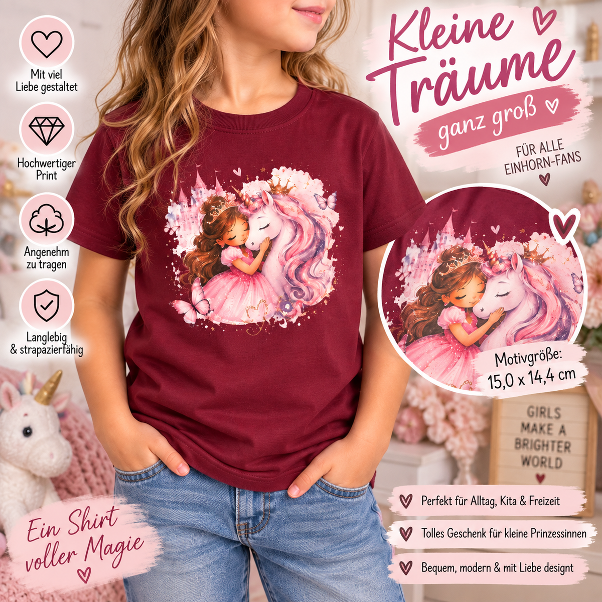 Kinder T-Shirt „Kleine Träume“ – Prinzessin & Einhorn